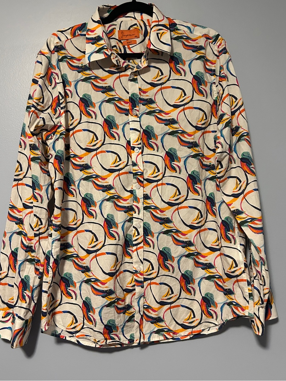 Vibrant Abstract Print Button-Down Shirt - Cream